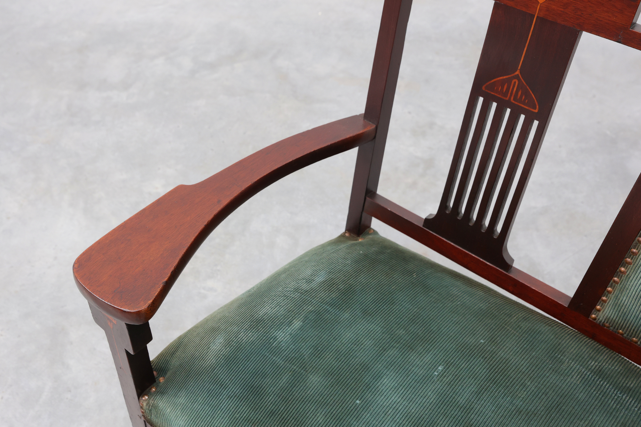 Art Nouveau Walnut Settee with Floral Marquetry, Belgium, ca. 1900thumbnail